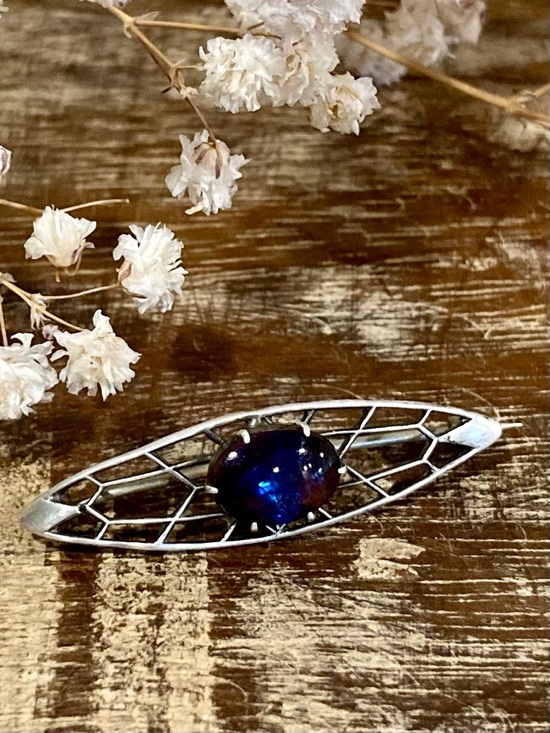 Vintage Sterling Silver Brooch • Color‑Shift Stone • Repair or Craft - Picture 3 of 17